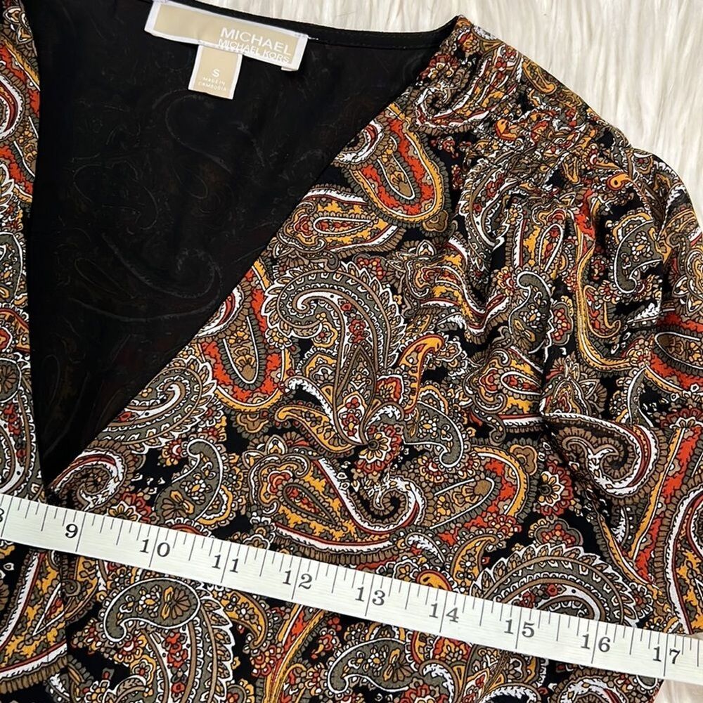 Michael Kors Paisley Boho Dress Smocked Waist Ruffle Hem Rustic Romance Size S - Picture 10 of 15